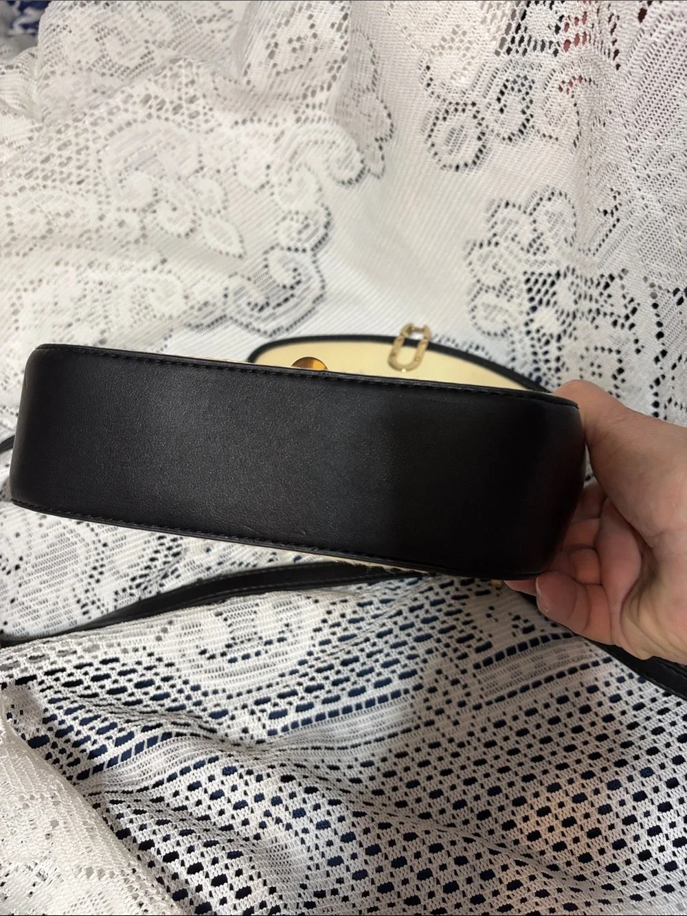 a new day Beige Woven Crossbody with Black Trim
